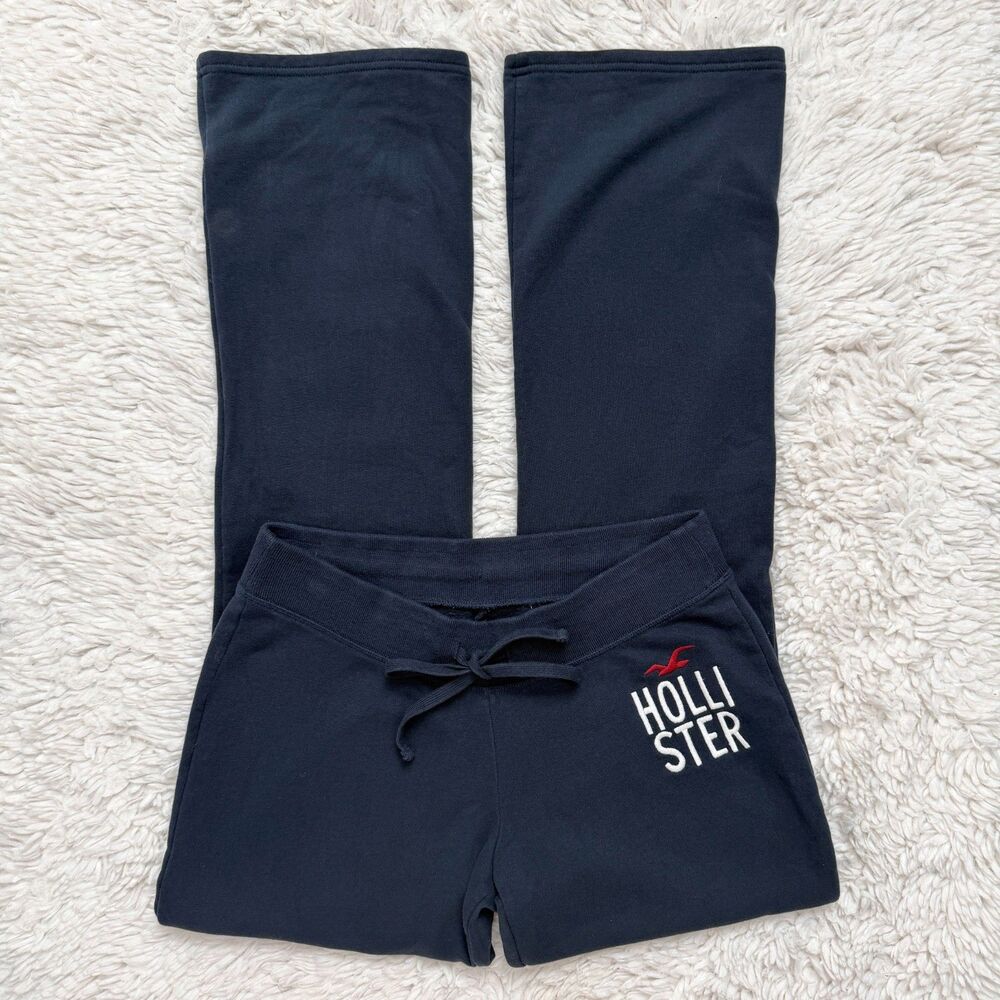 Hollister Blue Logo Sweatpants Bootcut Drawstring Waist Y2K 2000s Cozy Size M